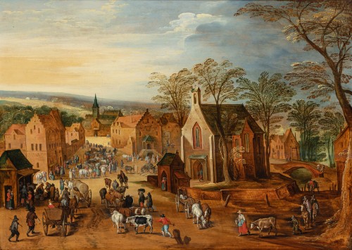 Scène de village attribuée à FRANS DE MOMPER (1603 - 1660)