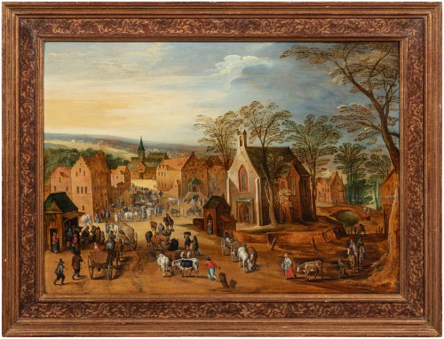 Scène de village attribuée à FRANS DE MOMPER (1603 - 1660) - Tableaux et dessins Style 