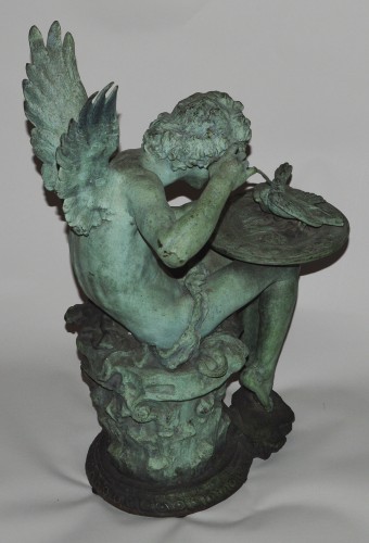 19th century - French, Art Nouveau period, patinated bronze figure &quot;Amour aux colombes&quot;