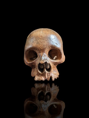 Memento mori, crâne en bois sculpté 17e siècle - Galerie Noël Ribes