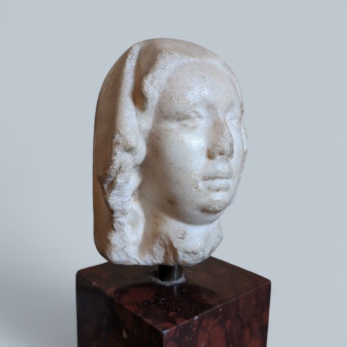 Gothic marble head of a lady, France, 14th century. - 