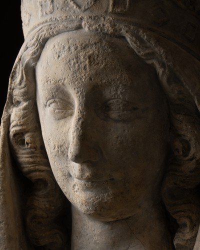 Head of a Virgin - France 14th century - Sculpture Style Middle age