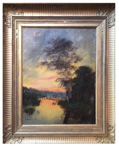 Jules Dupré-(1811-1889), Coucher de soleil sur la rivière