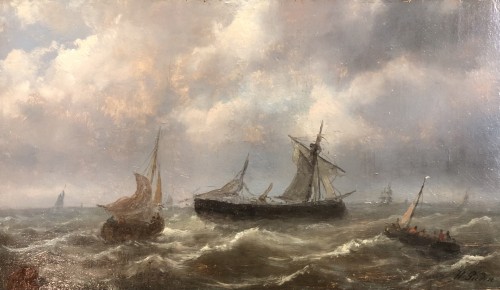 Henriette Herminie GUDIN (1825-?) - Pêche sur une mer agitée