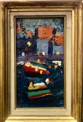 Tableaux et dessins  - Piierre AMBROGIANI (1907-1985) Barques dans un port méditerranéen