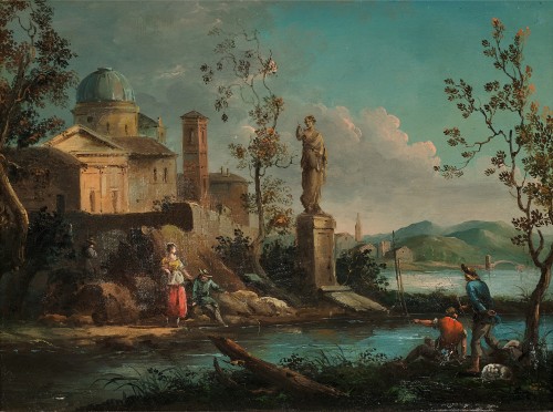 Marco RICCI (1676–1730) Lake Landscapes with architecture - Paintings & Drawings Style 