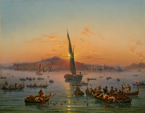 Auguste-Etienne-François MAYER (1805–1890) Bateaux en baie de Naples