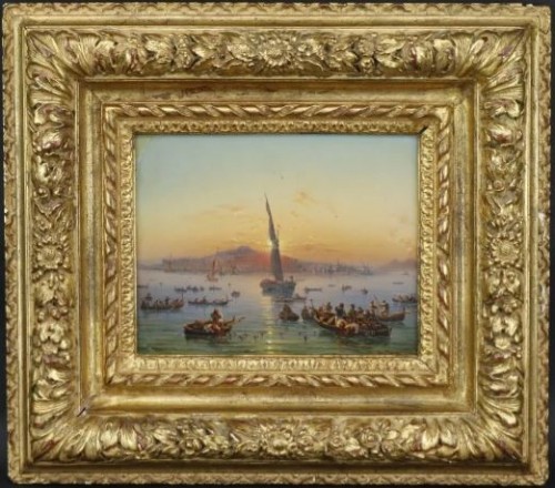 Auguste-Etienne-François MAYER (1805–1890) Bateaux en baie de Naples - Tableaux et dessins Style 