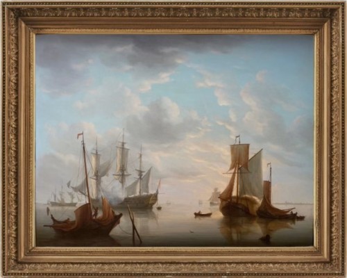 Martinus SCHOUMAN (1770–1848) Vaisseaux et canots à voiles au mouillage - Tableaux et dessins Style 