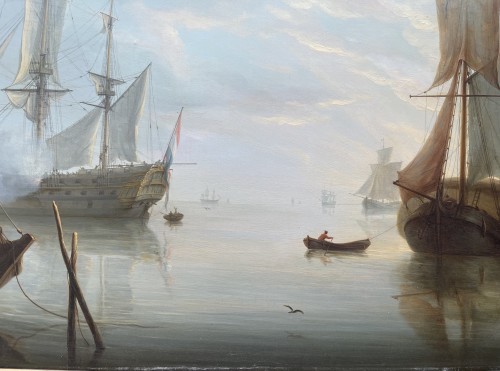 Martinus SCHOUMAN (1770–1848) Vaisseaux et canots à voiles au mouillage - Galerie Barnabé