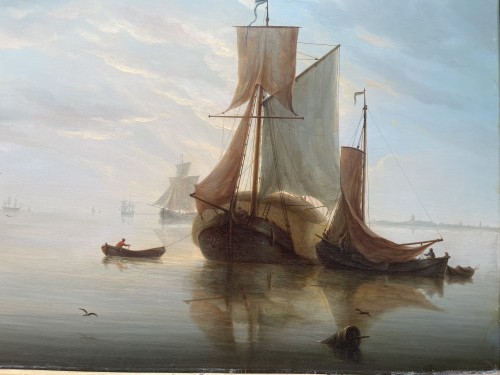 XIXe siècle - Martinus SCHOUMAN (1770–1848) Vaisseaux et canots à voiles au mouillage