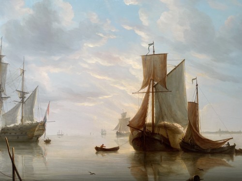 Tableaux et dessins Tableaux XIXe siècle - Martinus SCHOUMAN (1770–1848) Vaisseaux et canots à voiles au mouillage