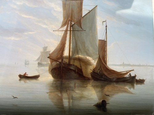 Martinus SCHOUMAN (1770–1848) Vaisseaux et canots à voiles au mouillage - 