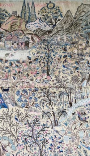 Kachan Mortachem silk carpet circa 1920 - Tapestry & Carpet Style 