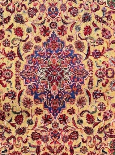 Antiquités - Tapis Kachan Soof en soie, Iran 19e siècle