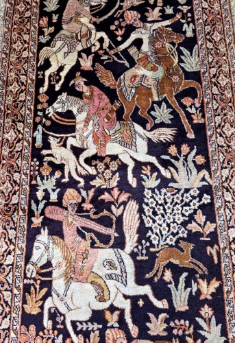 Tapis de galerie en soie, Inde Cachemire vers 1975 - Tapisserie & Tapis Style 