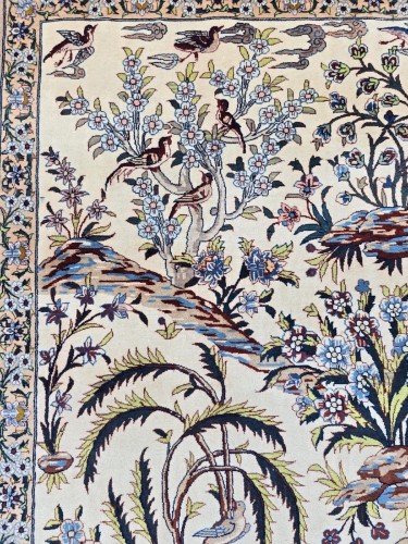 Tapis Ispahan, scène de chasse persane en laine et soie - Tapisserie & Tapis Style 