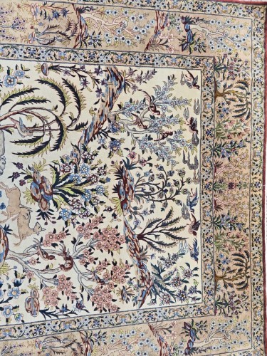 Tapis Ispahan, scène de chasse persane en laine et soie - Galerie Buter