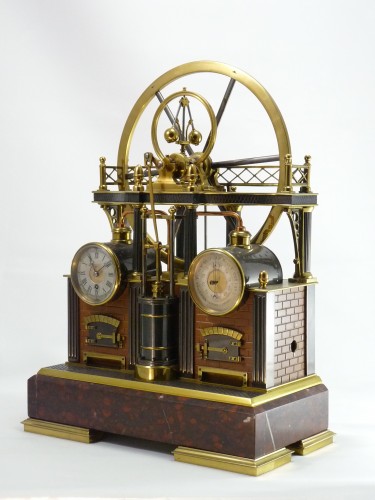 Horology  - French industrial clock : automaton steam machine