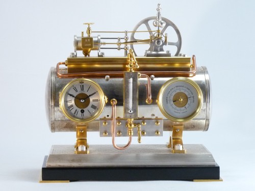 French industrial automaton clock,  horizontal boiler