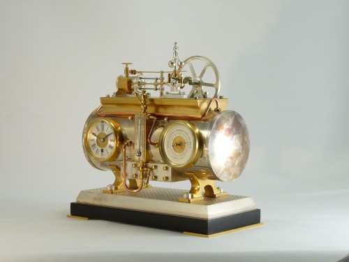 French industrial automaton clock,  horizontal boiler - 