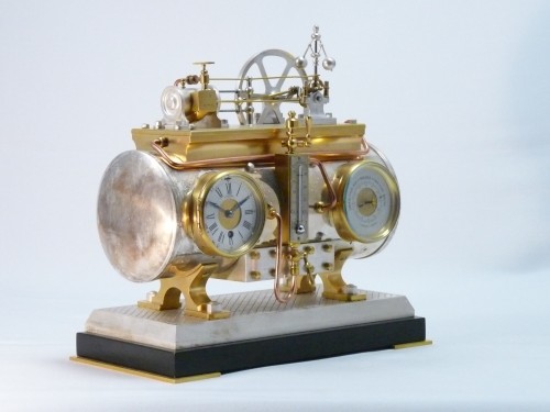 French industrial automaton clock,  horizontal boiler - 