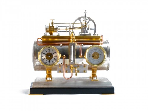 French industrial automaton clock,  horizontal boiler