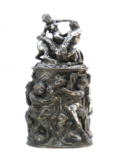 Covered urn in silvered bronze