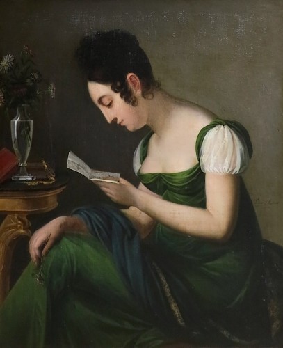 Louise Hersent, born Mauduit (1784–1862) - A young woman reading a letter - Paintings & Drawings Style Empire