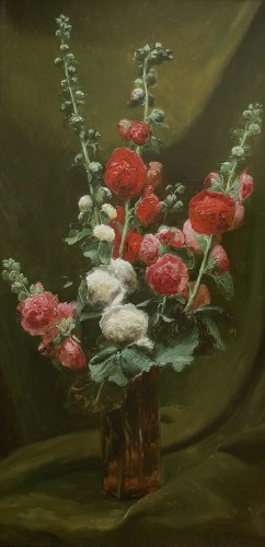 Eugène Petit (1838–1886) - Bouquet de roses trémières - Tableaux et dessins Style Napoléon III