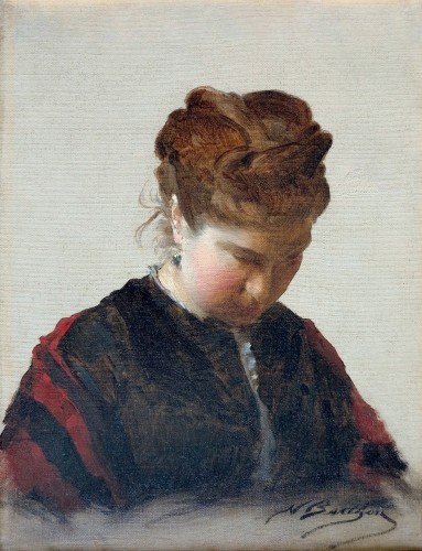 Nicolas BERTHON (1831–1888) - Young pensive woman - Paintings & Drawings Style Napoléon III