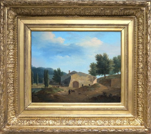 Paysage à la ferme, Attribué à Jean-François DEMAY (1798–1850) - Tableaux et dessins Style Louis-Philippe