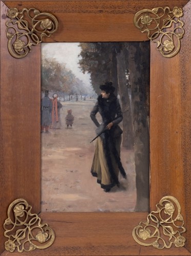 Paul Sinibaldi (1857–1909) - Élégante parisienne déambulant dans un jardin public