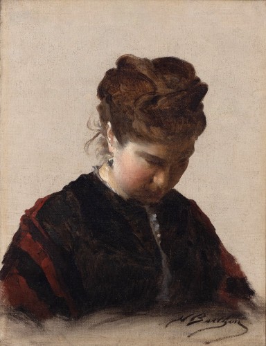 Nicolas BERTHON (1831–1888) - Young pensive woman - Paintings & Drawings Style Napoléon III