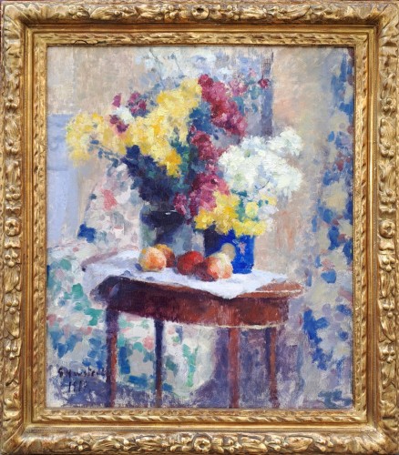 Gaston Haustrate (1878-1949)  Pêches et vases de fleurs - Paintings & Drawings Style 