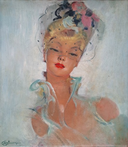 Jean-Gabriel Domergue (1889-1962) Elegant young woman with veil