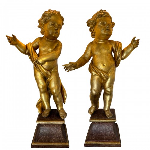 A Pair of Flemish Baroque Angels, Gilded Limewood