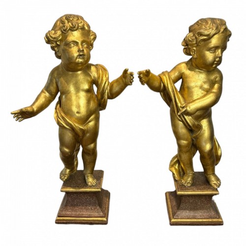 Antiquités - A Pair of Flemish Baroque Angels, Gilded Limewood