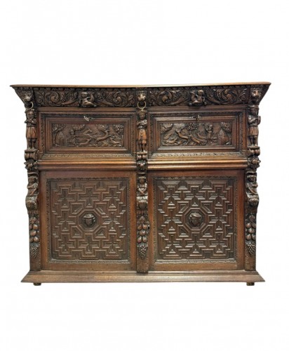 17th Century, Richly Carved Bruges Cabinet