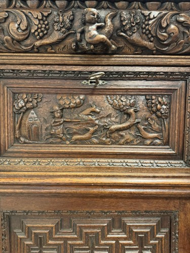  - 17th Century, Richly Carved Bruges Cabinet