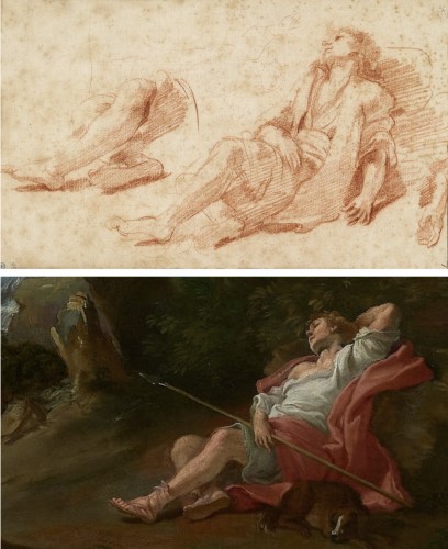 Guillaume COURTOIS (1628-1679) - Venus, Mars &amp; Adonis - Paintings & Drawings Style Louis XIII