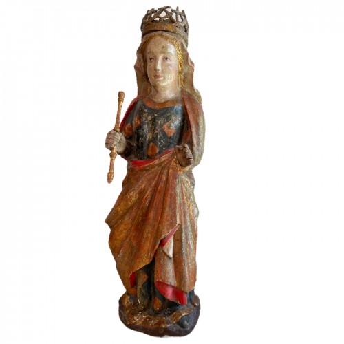 Vierge gothique catalane Bois polychrome - Art sacré, objets religieux Style Moyen Âge