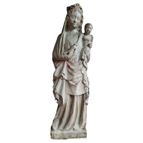 Vierge à l'enfant en pierre polychrome Ile-de-France XIVe siècle