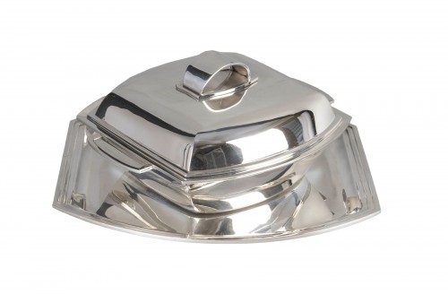 Christofle - Modernist Tureen On Its Art Deco Sterling Silver Tray