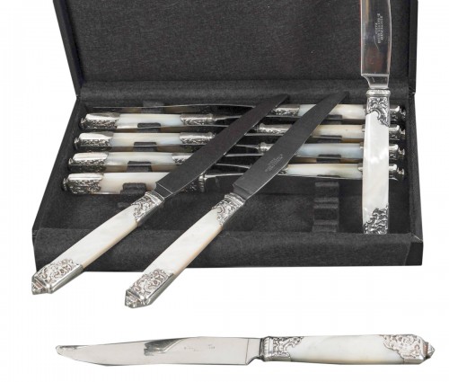 Goldsmith Merite - Set Of 36 Mother-of-pearl And Silver Knives Late 19th 
