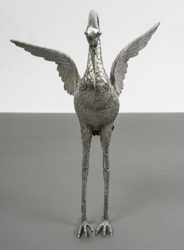 20th century - Heron in solid silver, Spain 20th