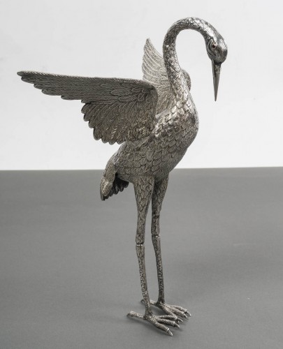 Antiquités - Heron in solid silver, Spain 20th