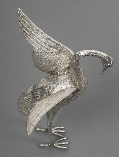 Antiquités - Heron in solid silver, Spain 20th