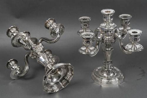 TETARD à PARIS – Paire de Candélabres en argent massif vers 1925 - Argenterie et Arts de la table Style Art Déco