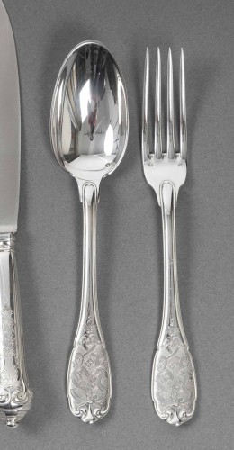 Jean Puiforcat –72-Piece Solid Silver Cutlery Set Elysée  Model - silverware & tableware Style Art Déco